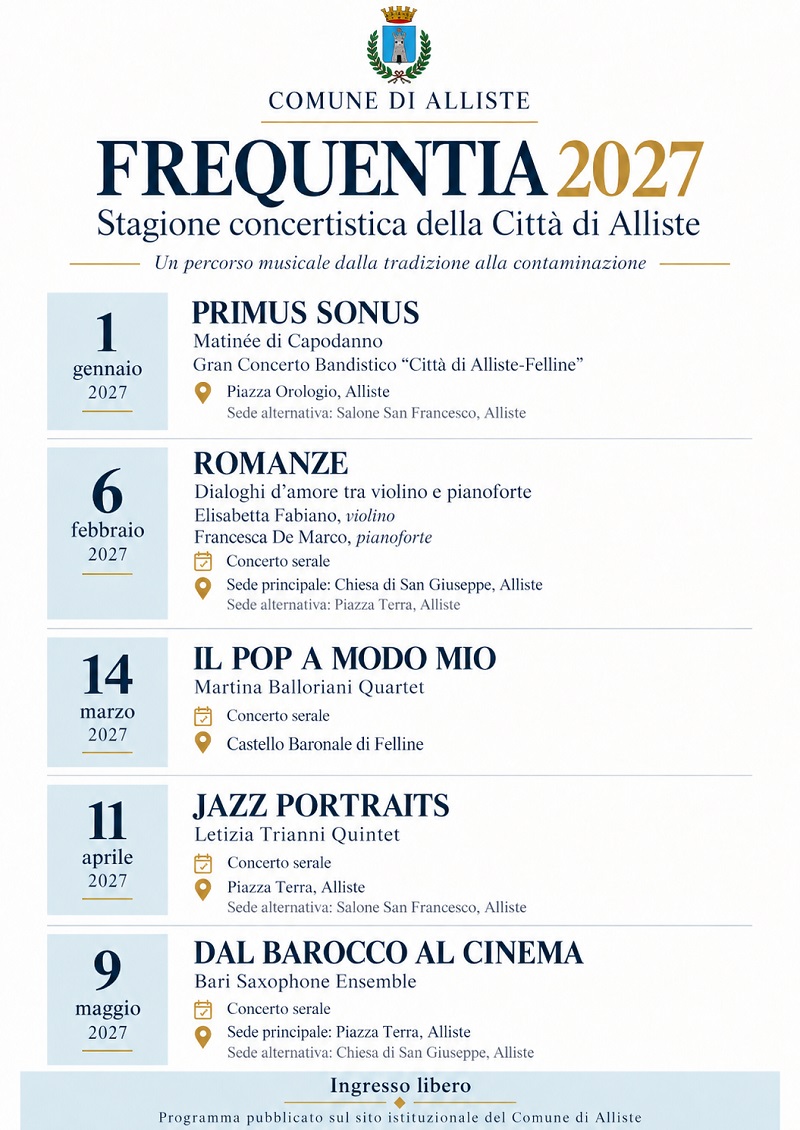 FREQUENTIA 2027 - Stagione Concertistica della Città di Alliste: Il Programma